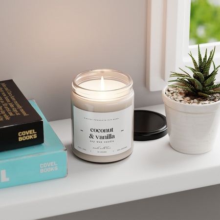 Coconut & Vanilla Scented Soy Candle - 9oz, Perfect for Relaxation and Gifts - Digital Product Store
