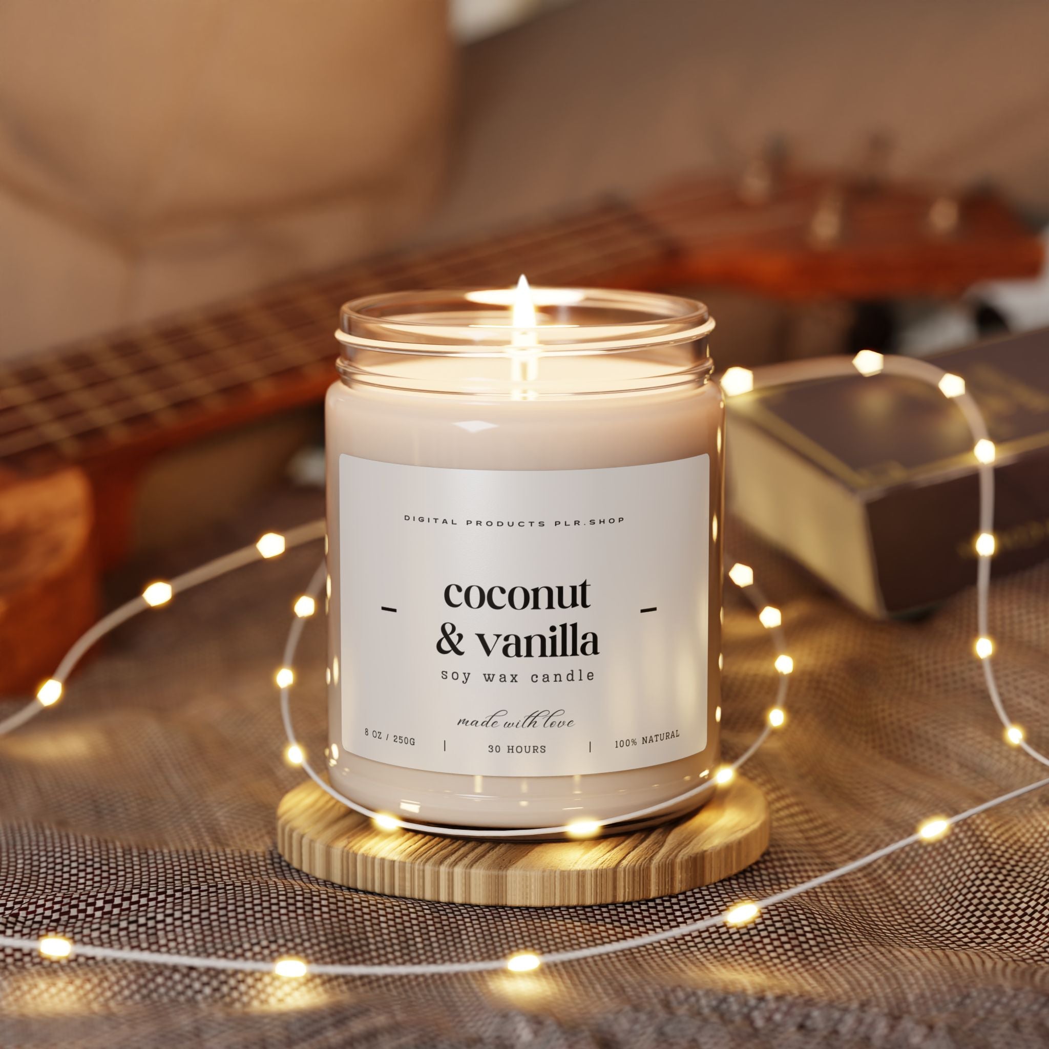Coconut & Vanilla Scented Soy Candle - 9oz, Perfect for Relaxation and Gifts - Digital Product Store