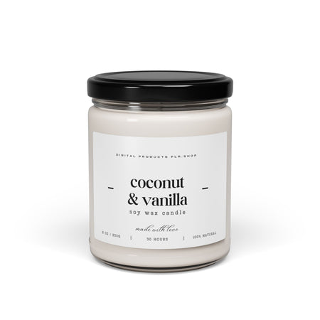 Coconut & Vanilla Scented Soy Candle - 9oz, Perfect for Relaxation and Gifts - Digital Product Store