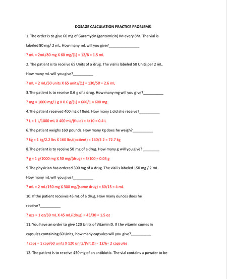 100 Dosage Calculations And Answers - Digital Product Store