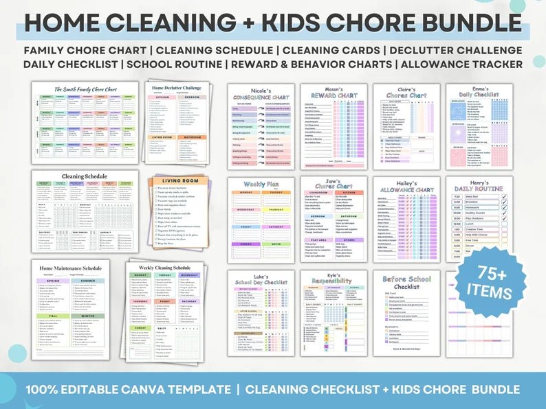 Cleaning Kid Chore Chart - Digital Product Store