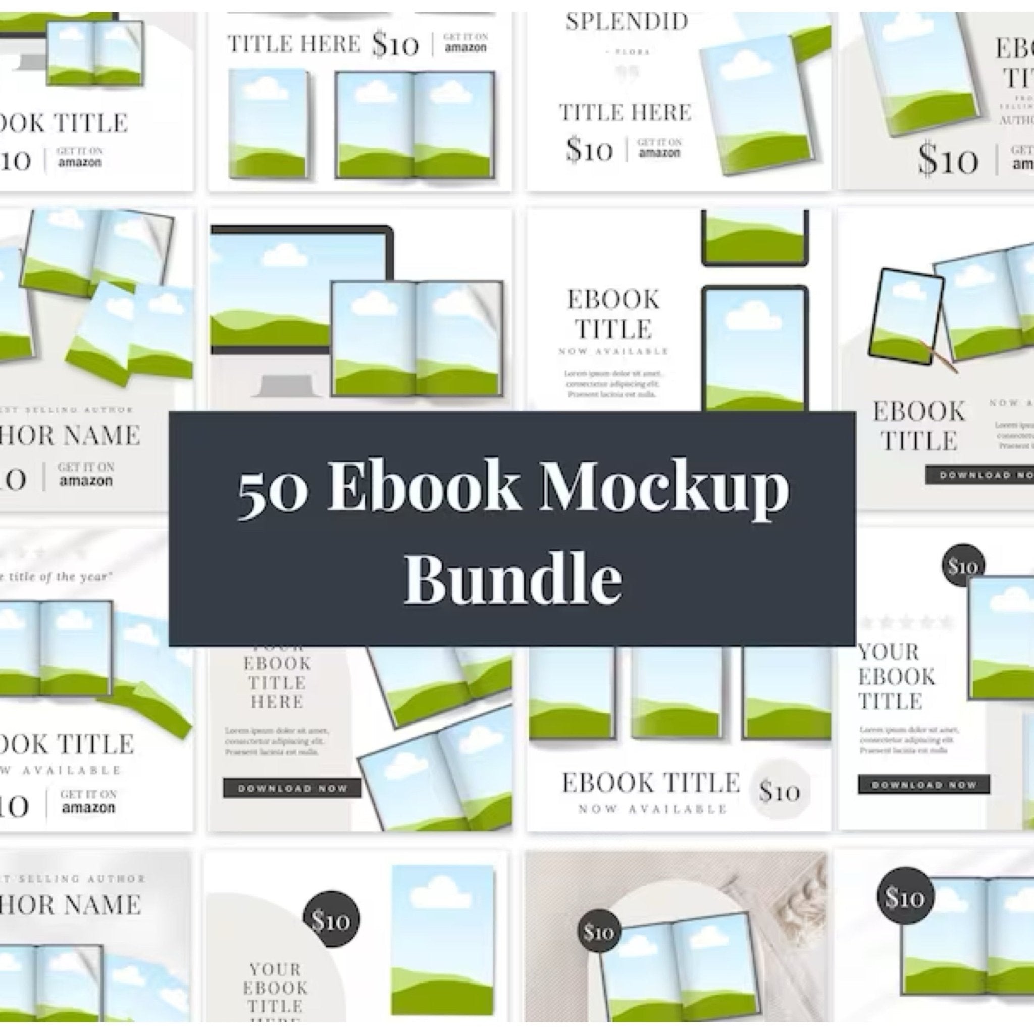 50 Ebook Mock-up Bundle - Digital Product Store